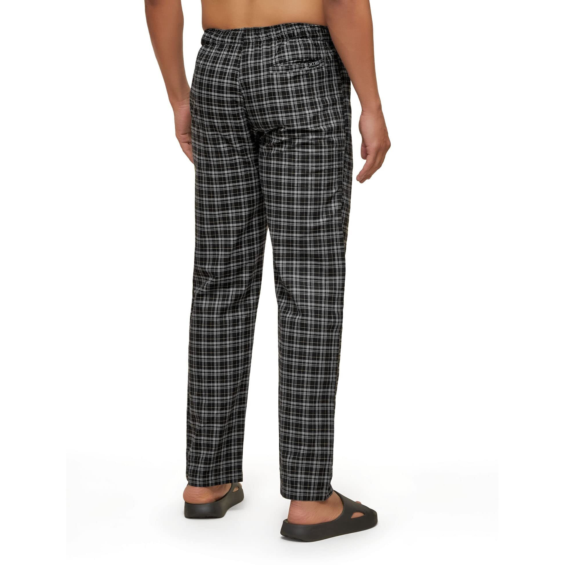 XYXX Men's Super Combed Cotton Checkered Checkmate Pyjamas [Pack of 1] Elasticated Waist, Drawstring | Loungewear for Men in Black Checks