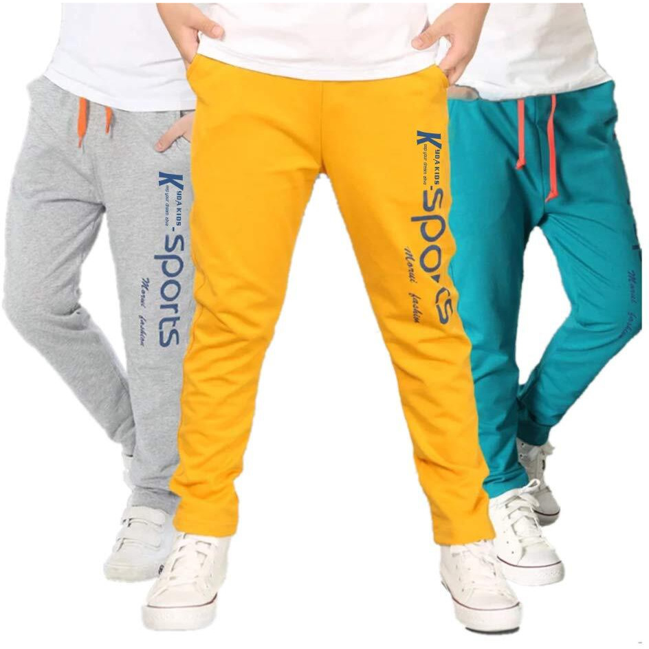 KYDA KIDS 100% Cotton Boys Summer Track Pant - Regular Fit Printed Sports Pants for Boy's, Multicolor (Pack of 3) (7-8 Years)