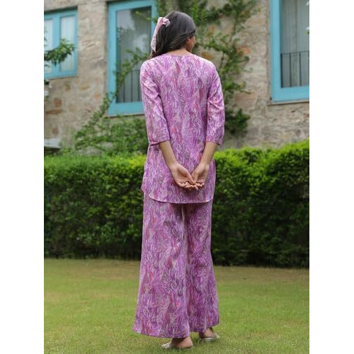 GRECIILOOKS Women Co Ord Set for Women | Co Ord Set for Women Stylish | Kurta Set for Women | Kurta Set | Designer Kurta Set for Women | 3/4 Sleeve Co-Ord Set (in, Alpha, L, Regular, Purple)