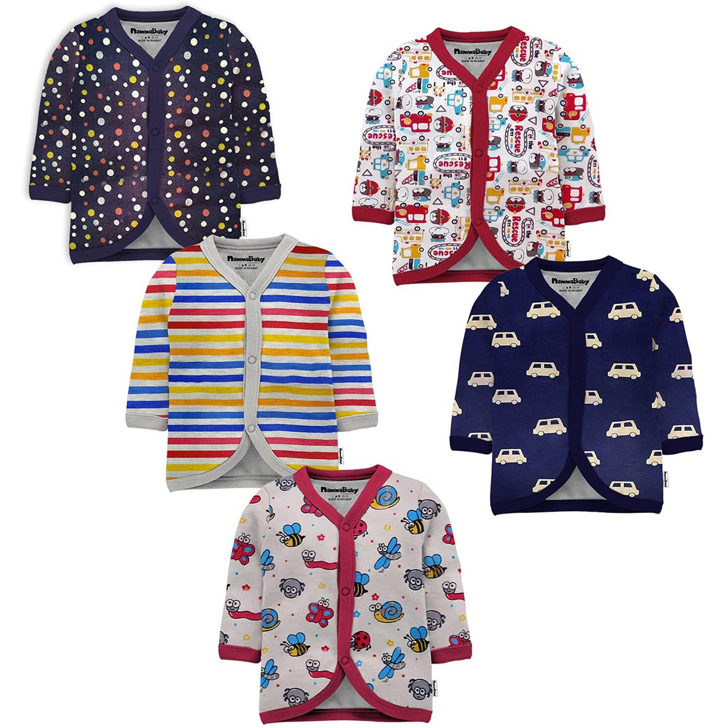 NammaBaby Baby Boy's Regular Fit T Shirt Full Sleeves Front Open Jhabla- Assorted Multipack (9-12 Months)