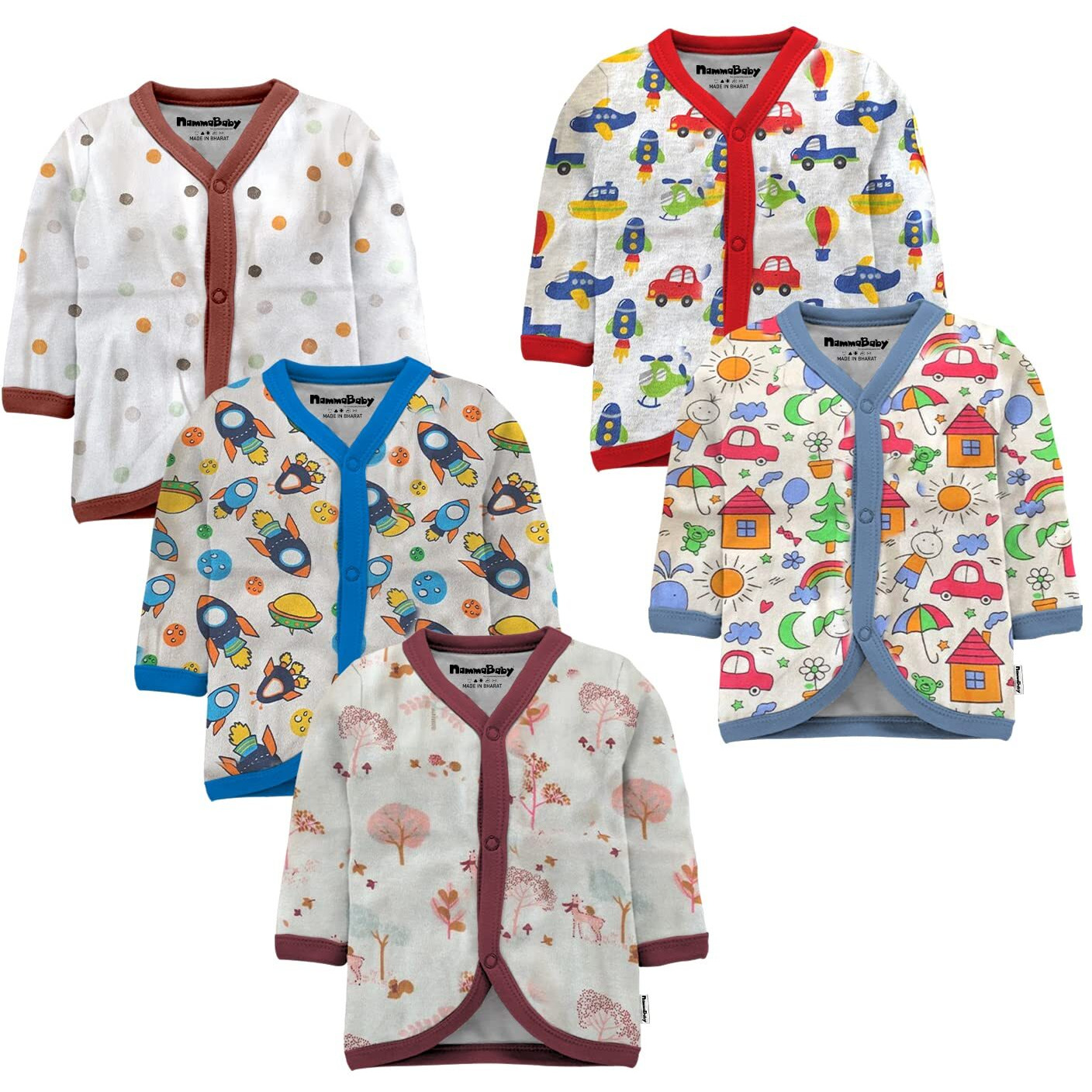 NammaBaby Baby Boy's Regular Fit T Shirt Full Sleeves Front Open Jhabla- Assorted Multipack (9-12 Months)