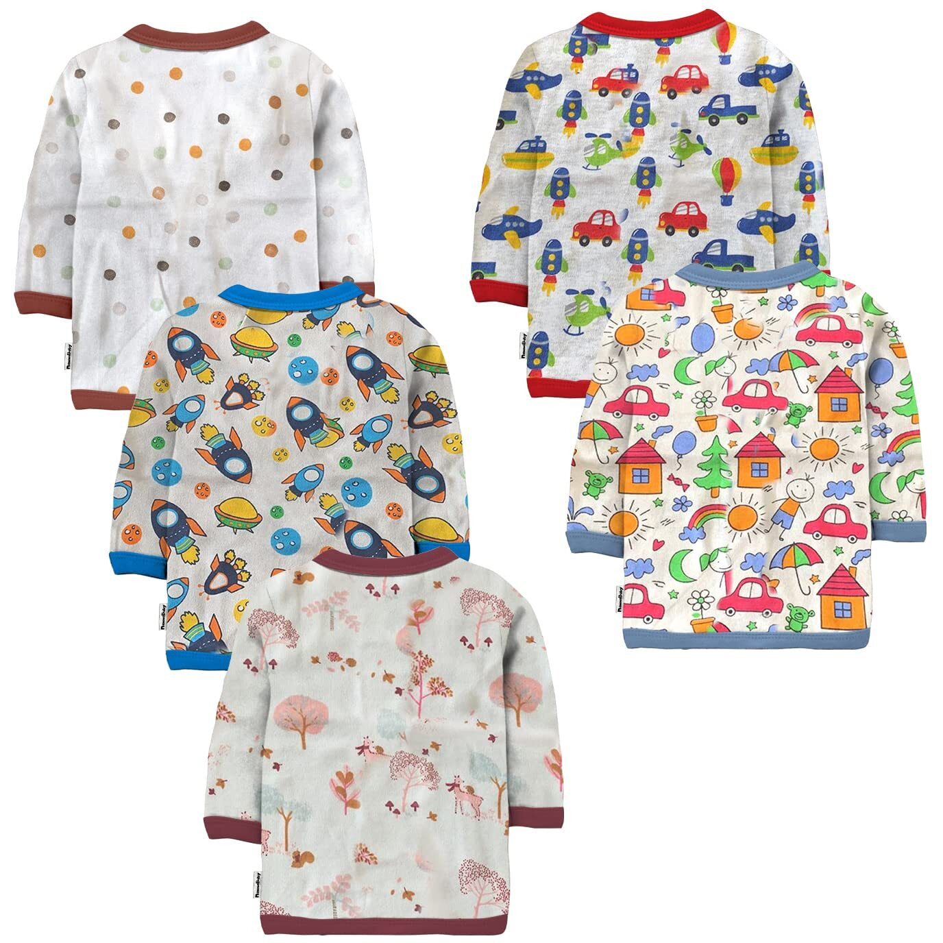 NammaBaby Baby Boy's Regular Fit T Shirt Full Sleeves Front Open Jhabla- Assorted Multipack (9-12 Months)