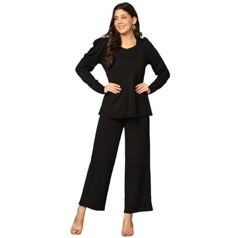 GRECIILOOKS Womens A-Line Lycra Regular Fit Co-Ord Set (Black, X-Large)