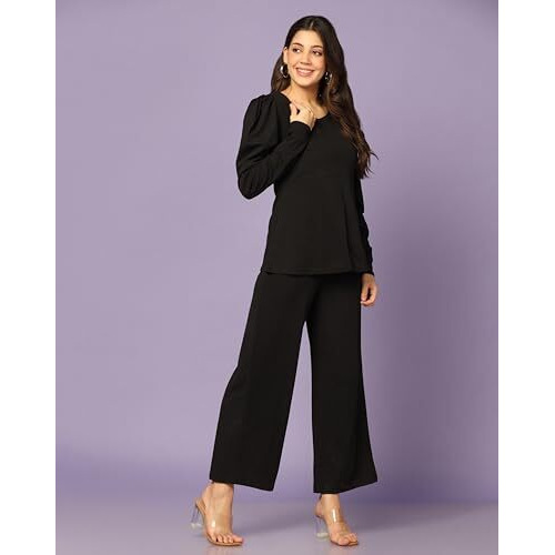 GRECIILOOKS Womens A-Line Lycra Regular Fit Co-Ord Set (Black, X-Large)