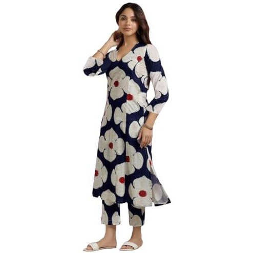 ANNI DESIGNER Women's Cotton Blend Straight Printed Kurta & Pant (Chunilal Blue_Xxl_Blue_Xx-Large)