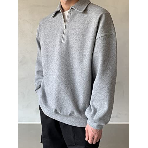TAGDO Men's Solid Oversize Sweatshirt (RF-OS-SHRT-2001-Grey-M)