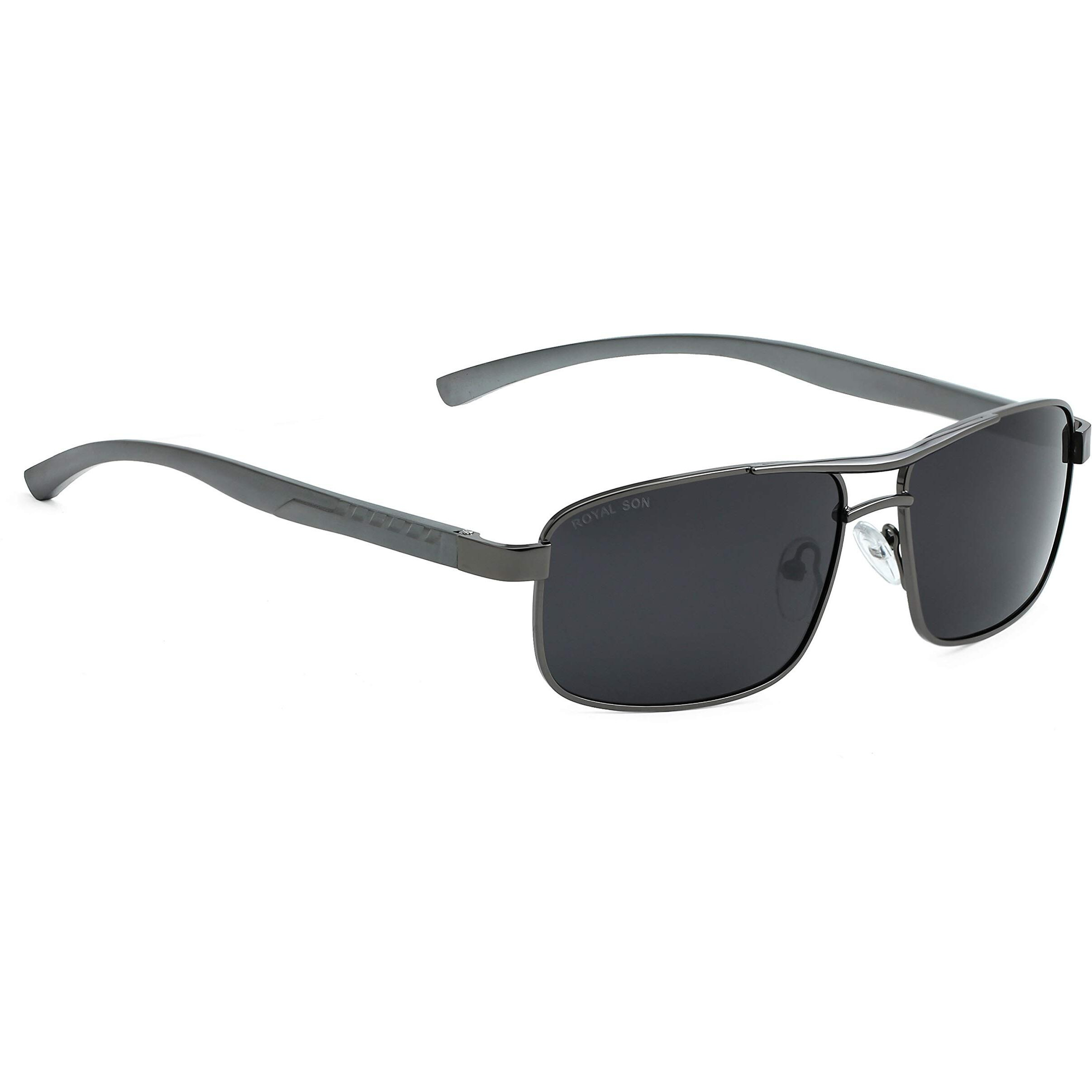 ROYAL SON Men Polarization Rectangular Sunglasses Black Frame, Black Lens (Large) - 1 Sunglasses, 1 Cleaning Cloth, 1 Glasses Box