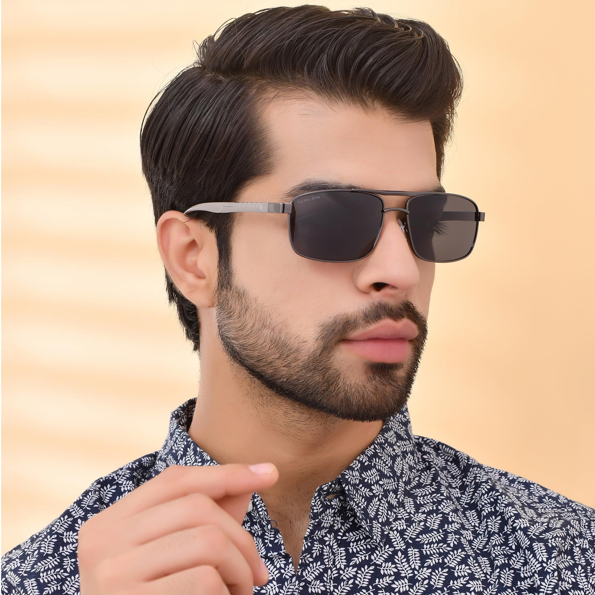 ROYAL SON Men Polarization Rectangular Sunglasses Black Frame, Black Lens (Large) - 1 Sunglasses, 1 Cleaning Cloth, 1 Glasses Box
