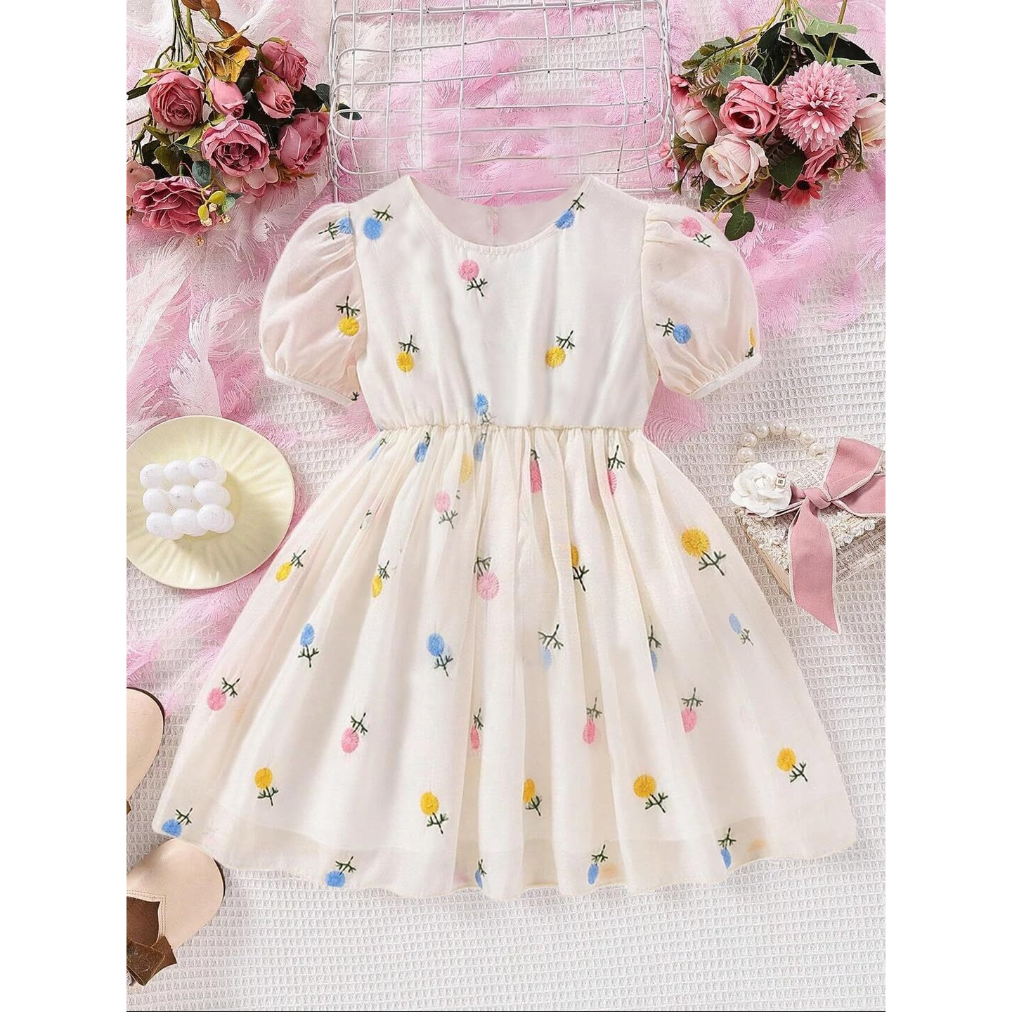 TAGAS Baby-Girl's Georgette A-Line Knee-Length Dress (KD-399-OF White-5_Off 6 Years)