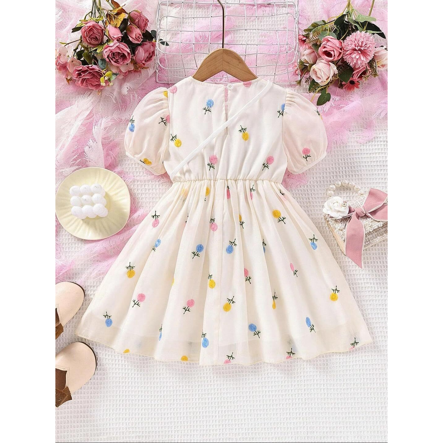 TAGAS Baby-Girl's Georgette A-Line Knee-Length Dress (KD-399-OF White-5_Off 6 Years)