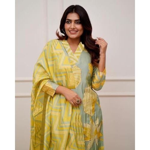 FABNEX kurta set for women | Women Kurta | Women Kurta Sets Kurtis | Women Kurta Pant Set | Women Kurta Pant Set Women Kurti Set with Pant (K-50-Musterd-XL)