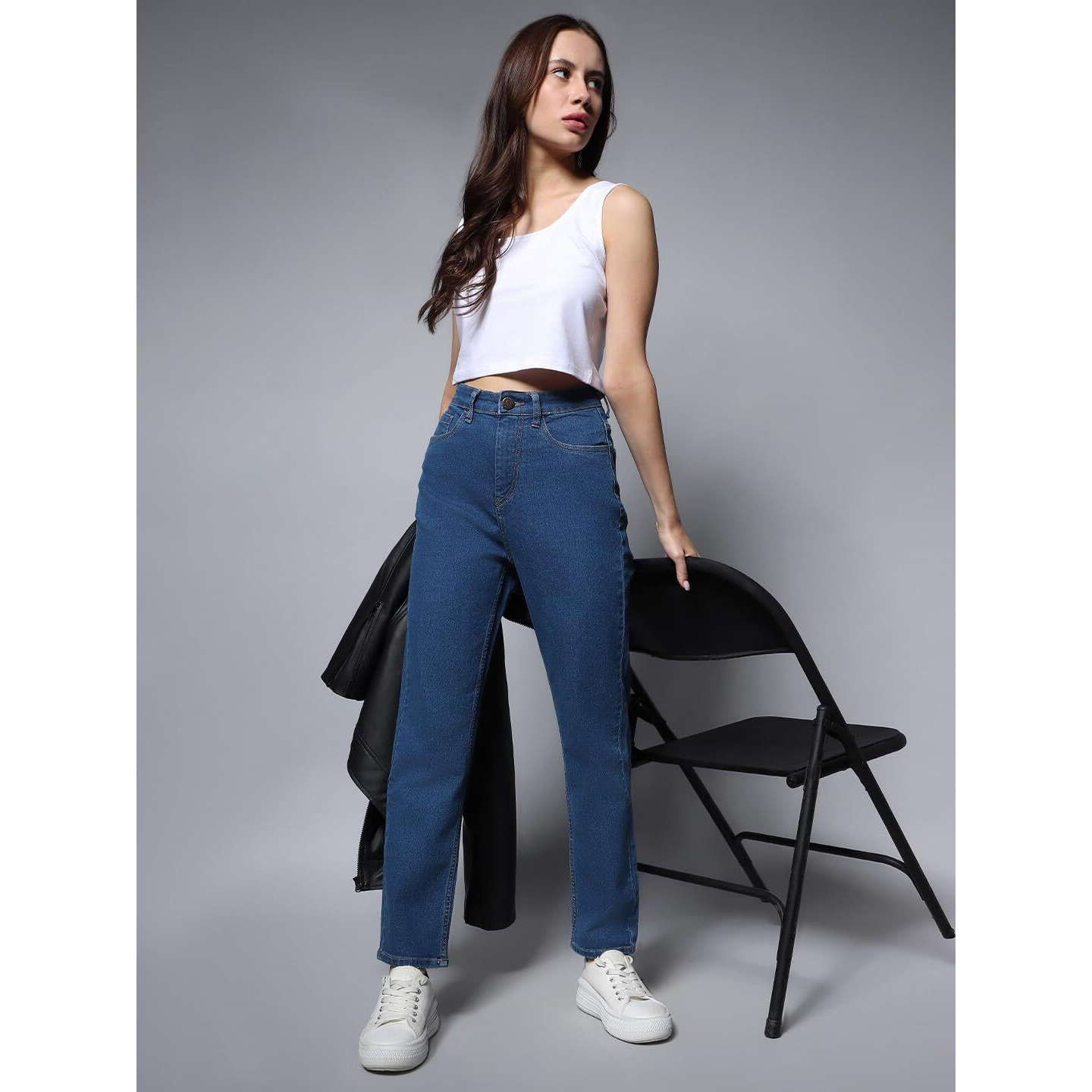 HIGH STAR Women's Straight Fit Stretchable Jeans (HSWJNW23101_IG3_Blue_36)
