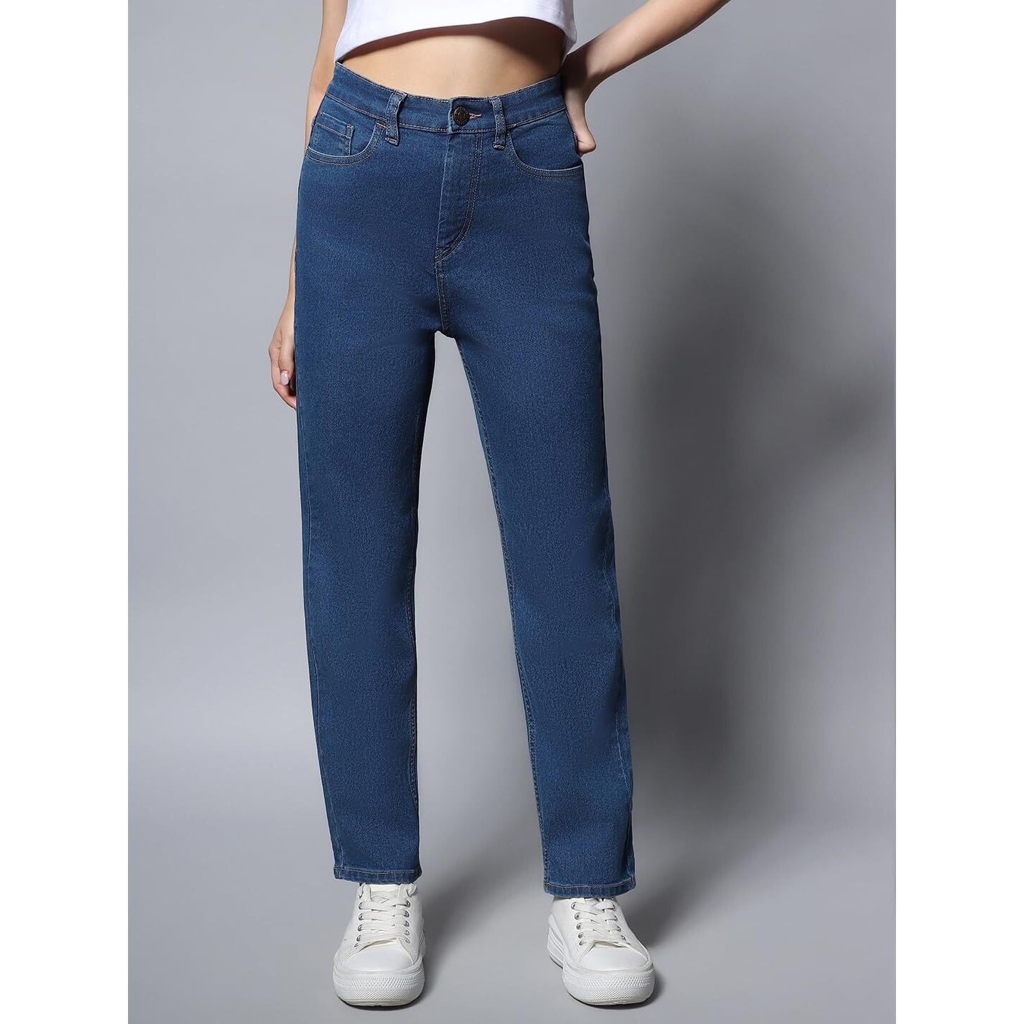 HIGH STAR Women's Straight Fit Stretchable Jeans (HSWJNW23101_IG3_Blue_36)