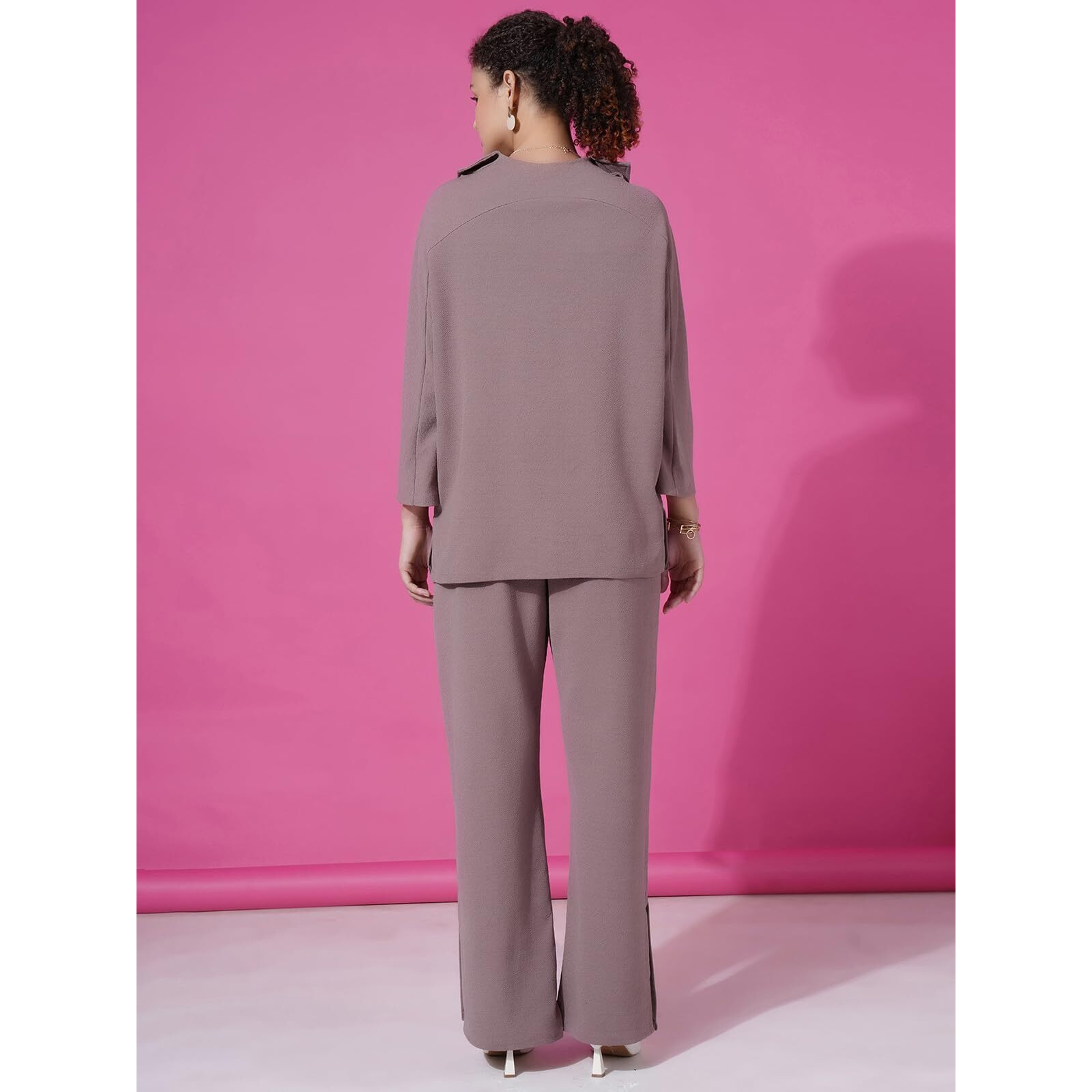 Selvia Women's Co-ords Set|Lycra Oversized Top & Trouser Set|Casual Co-ords Set for Women|Two Piece Co-ord Set|Office Wear Co-ords Set(710CTK11691N-L_Mauve)