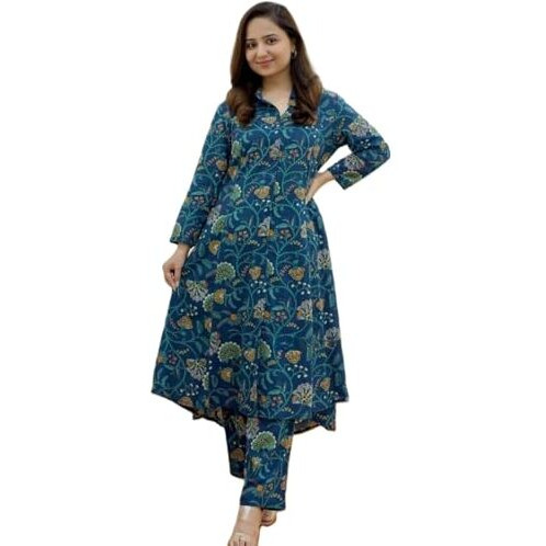 GRECIILOOKS Women Rayon W1836&TR893 Regular Fit Co Ord Kurta Sets (Blue, Large)