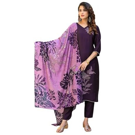 FABNEX Cotton Blend Kurta Set For Women | Women Kurta | Women Kurta Sets Kurtis | Women Kurta Pant Set | Women Kurta Pant Set Women Kurti Set With Pant (K-44-45) (2Xl, Purple)