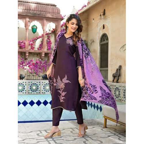 FABNEX Cotton Blend Kurta Set For Women | Women Kurta | Women Kurta Sets Kurtis | Women Kurta Pant Set | Women Kurta Pant Set Women Kurti Set With Pant (K-44-45) (2Xl, Purple)
