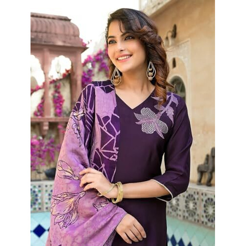 FABNEX Cotton Blend Kurta Set For Women | Women Kurta | Women Kurta Sets Kurtis | Women Kurta Pant Set | Women Kurta Pant Set Women Kurti Set With Pant (K-44-45) (2Xl, Purple)