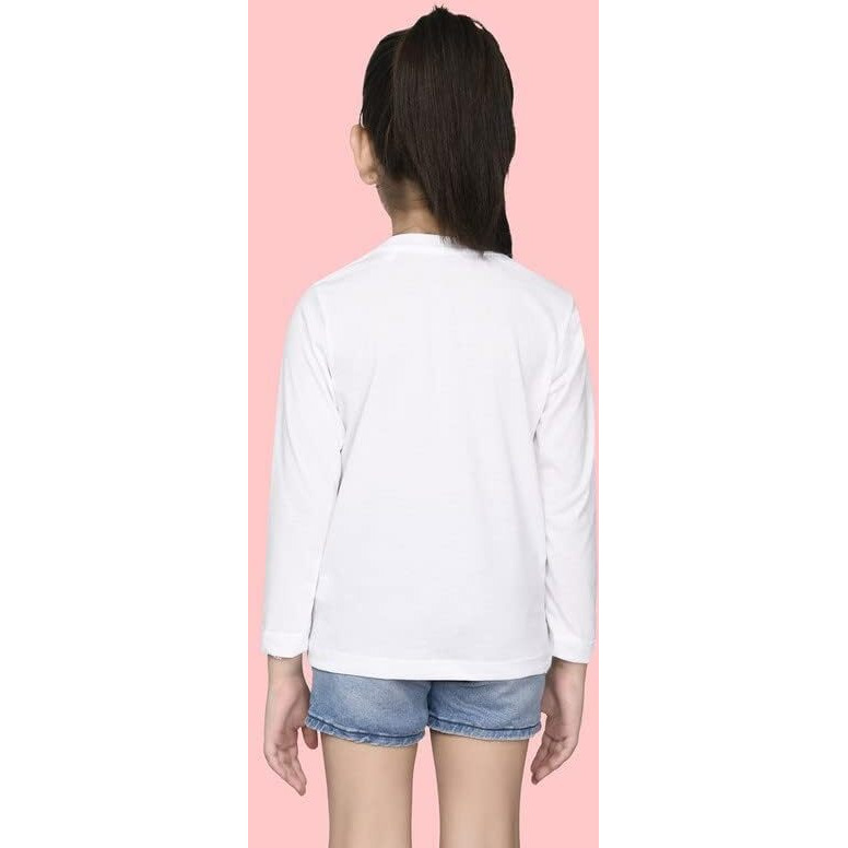 Nusyl Girl's White Solid Cotton T Shirt | Plain | Round Neck | Full Sleeve - Regular Fit |