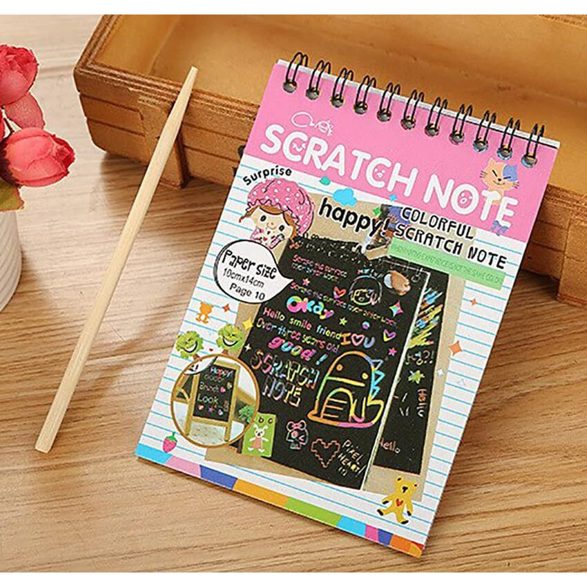 GLUN Rainbow Scratch Notebook with Magical Vibgyor Color with Pencil Stick Notepad, Educational Toy for Kids Pack of 1