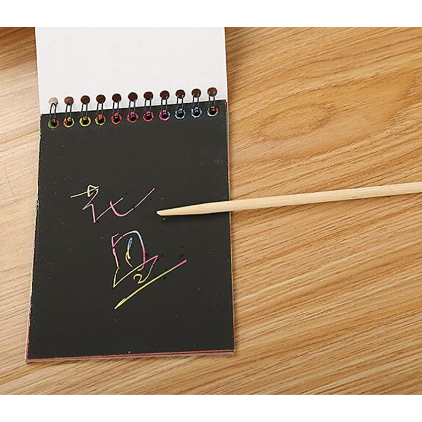 GLUN Rainbow Scratch Notebook with Magical Vibgyor Color with Pencil Stick Notepad, Educational Toy for Kids Pack of 1