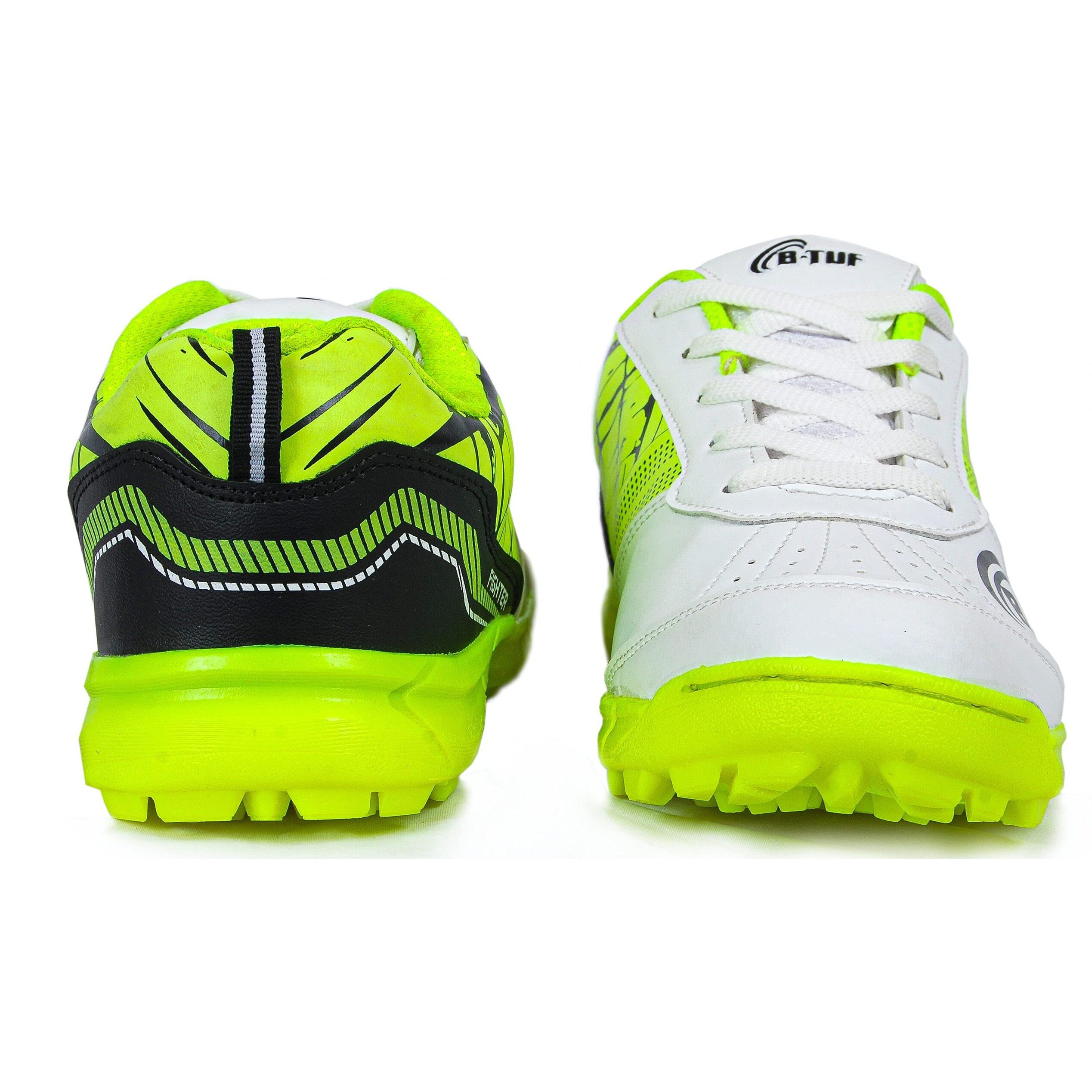 B-TUF Fighter Cricket Shoes/Studs Spikes Sports for Men Women Boys Girls (White/Green) Size India/UK 7