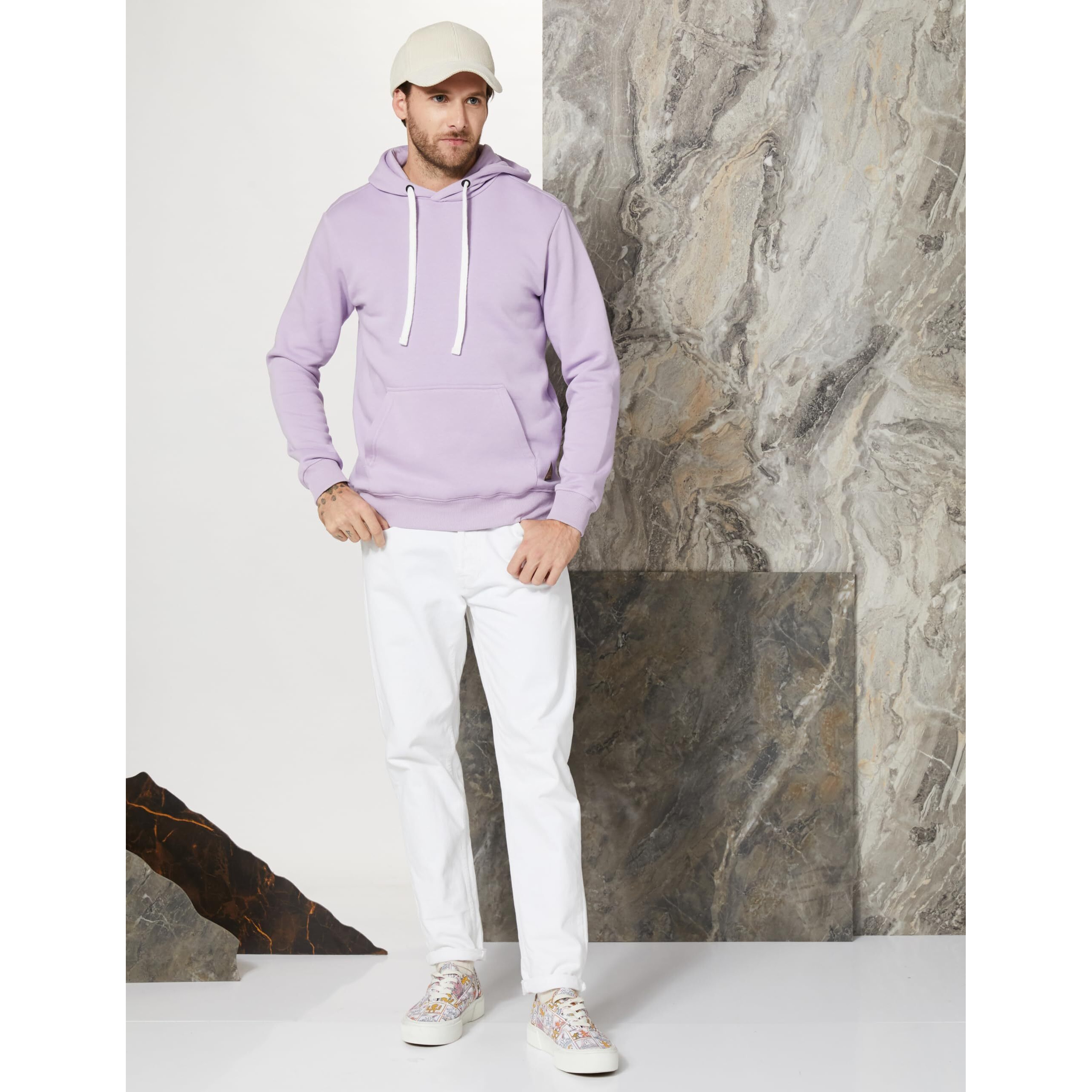Amazon Brand - Symbol Men's Cotton Blend Neck Hooded Sweatshirt (AW18MNSSW02_Digital Lavender_L)