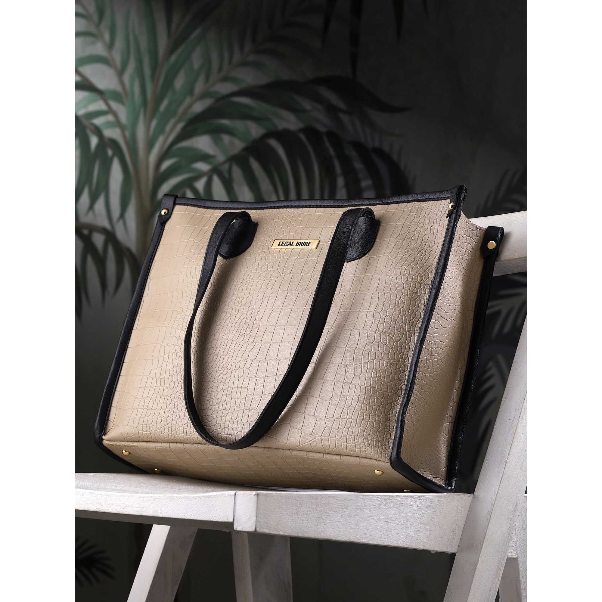 LEGAL BRIBE Crock Style Tote bag (Beige/Black)