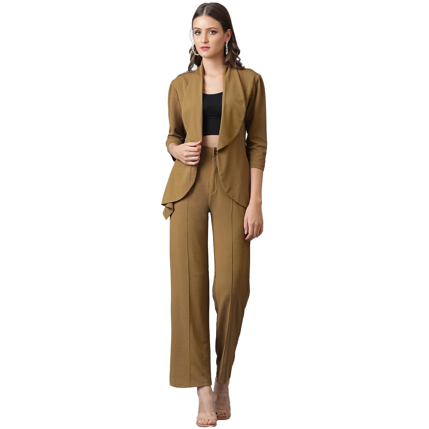 KOTTY Women's Solid Relaxed Fit 3/4 Sleeve Co-ord Blazer and Trouser Set.