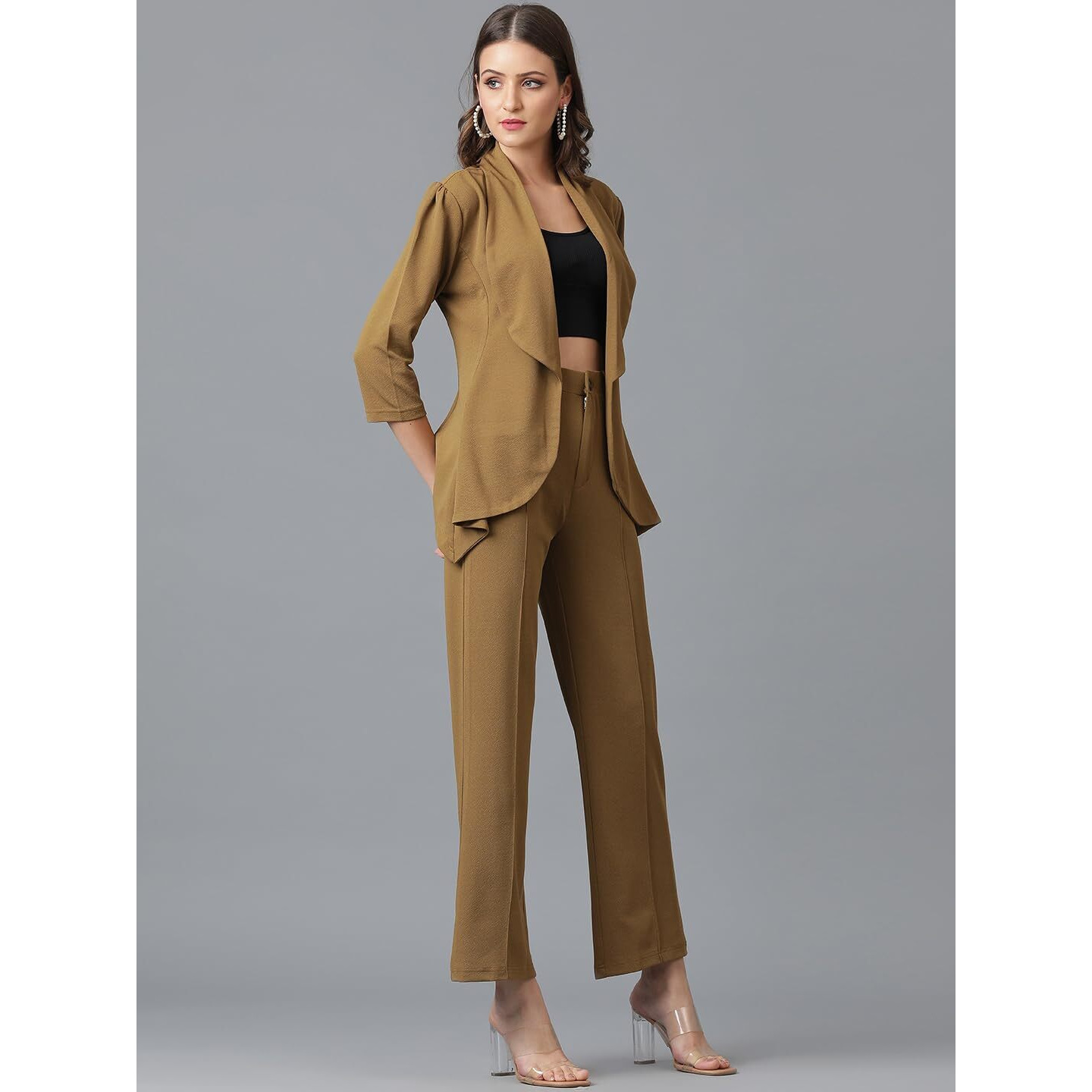 KOTTY Women's Solid Relaxed Fit 3/4 Sleeve Co-ord Blazer and Trouser Set.
