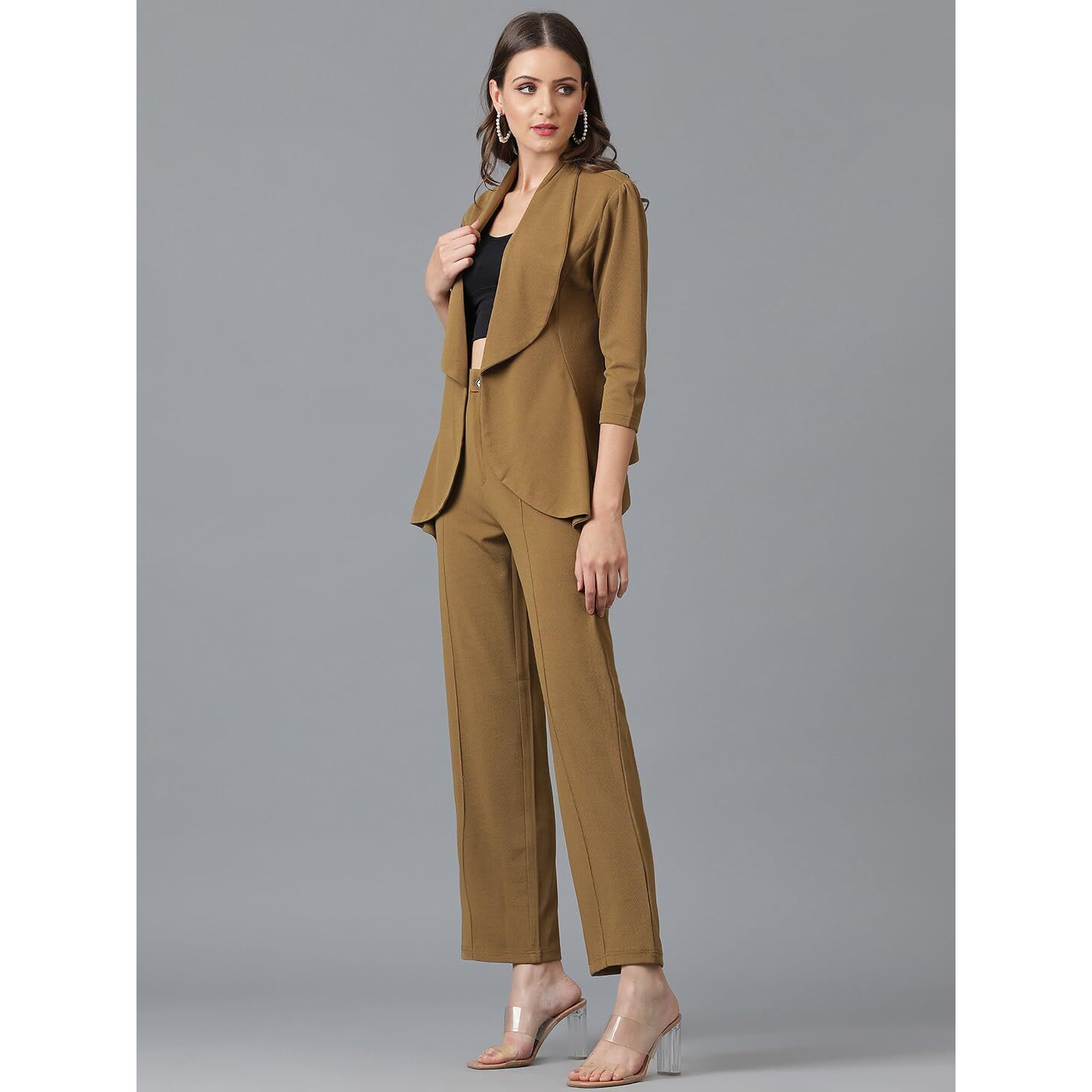 KOTTY Women's Solid Relaxed Fit 3/4 Sleeve Co-ord Blazer and Trouser Set.