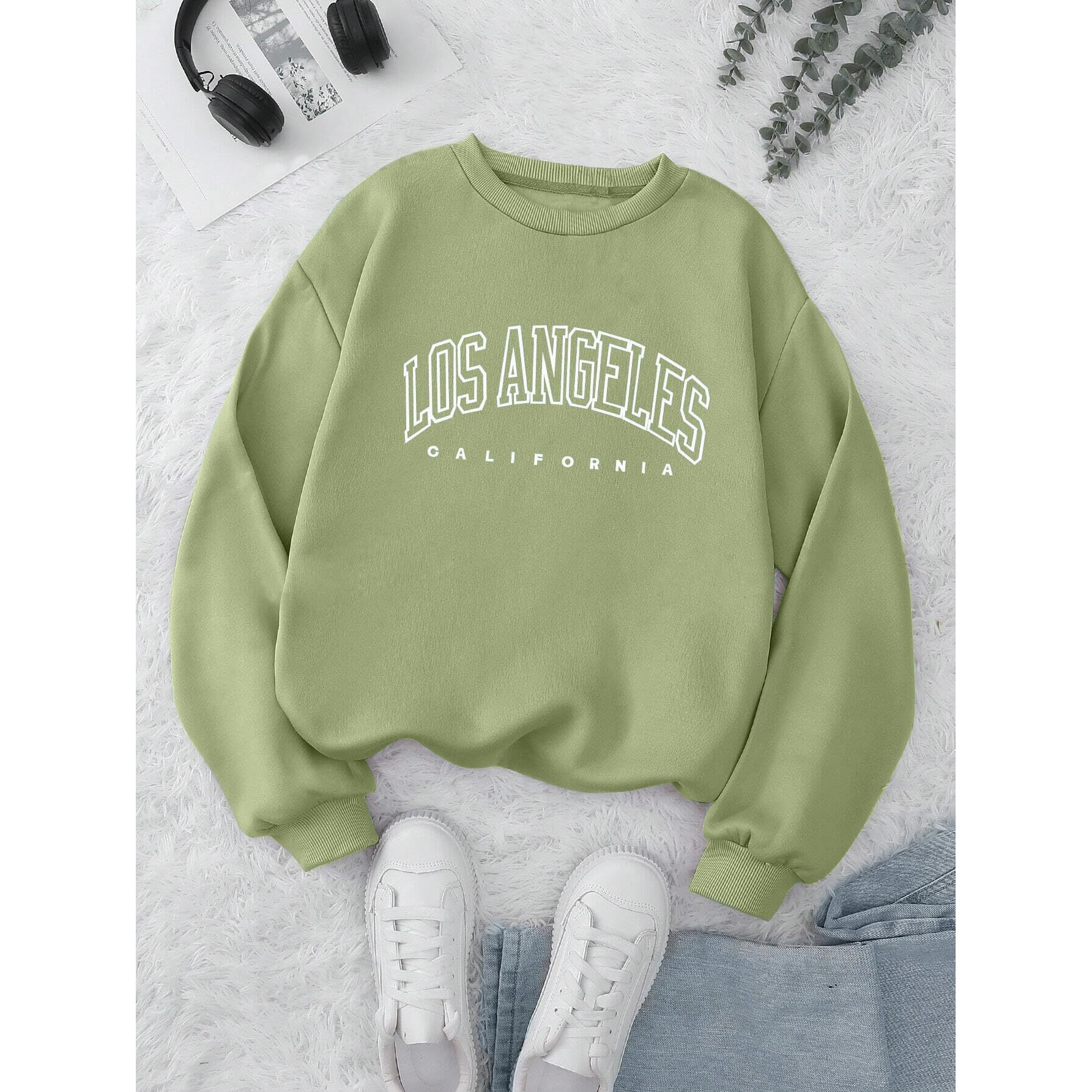 TAGAS Women's Fleece Round Neck Regular Fit Sweatshirt (WSS-5-PISTA-Medium_Pista)