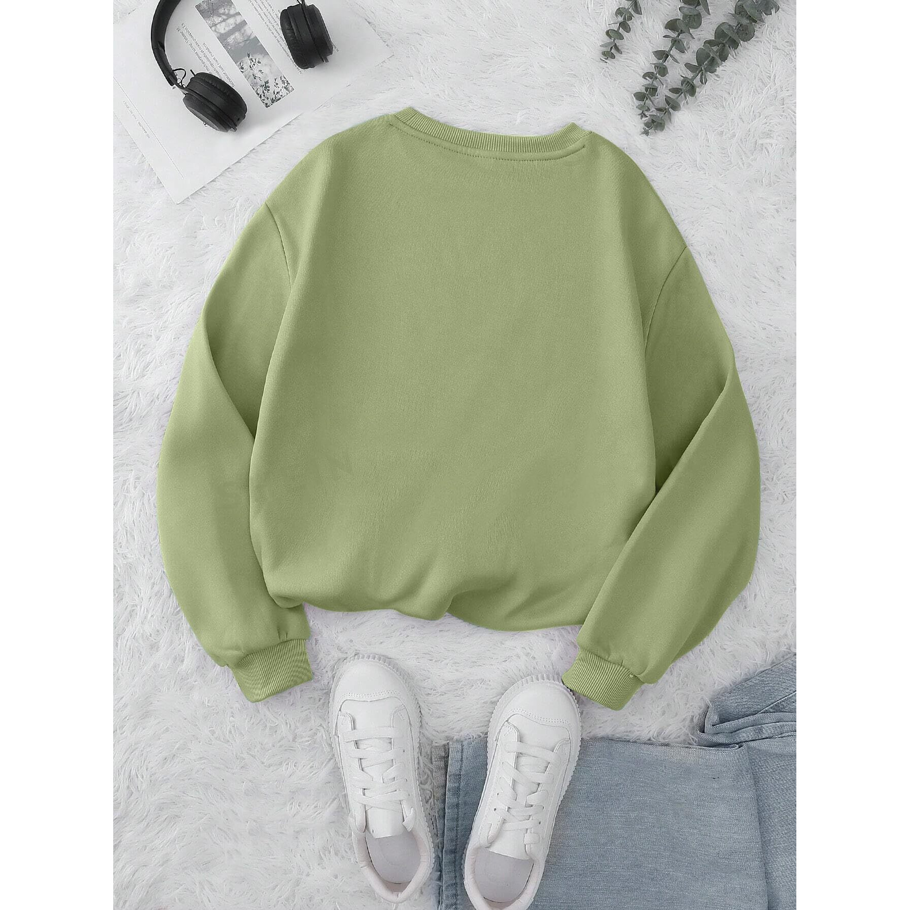 TAGAS Women's Fleece Round Neck Regular Fit Sweatshirt (WSS-5-PISTA-Medium_Pista)