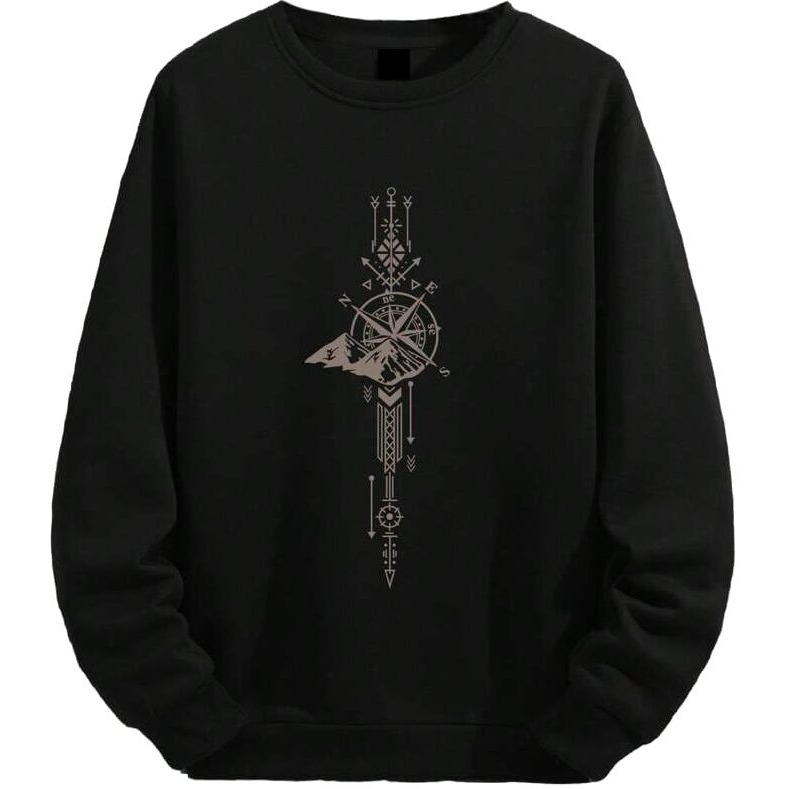 TAGAS Men's Fleece Year Round Replenishable Round Neck Regular Fit Sweatshirt (MSS-1-COMPASS-BLACK- Black_XL)