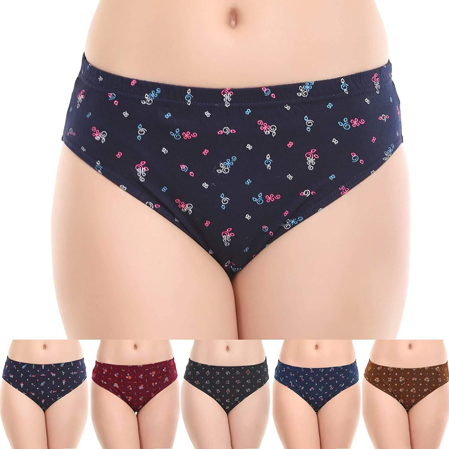 Rupa Jon Women's Cotton Panty (Multicolour, x-Large) Pack of 5(Colors and Prints May Vary)