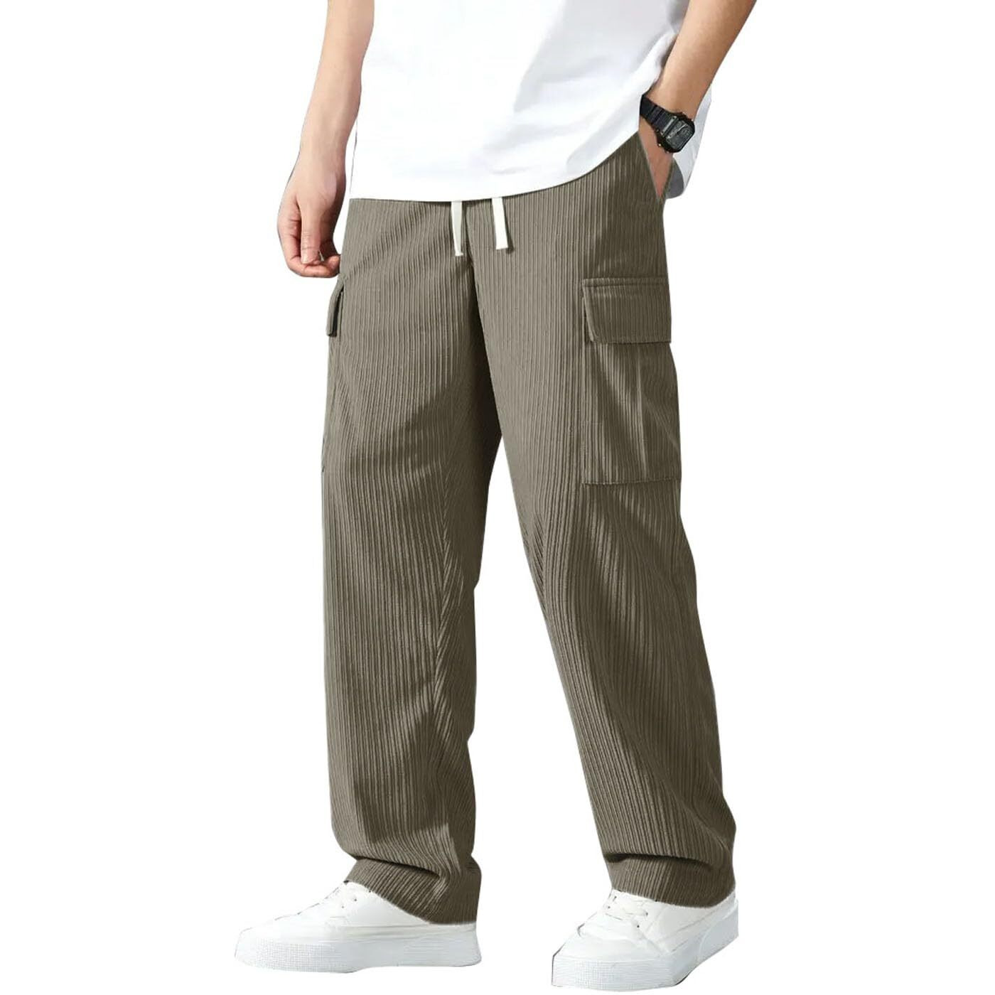 Vogaan Men's Cargo Pants | Corduroy Trousers for Men Loose Fit | Cargos for Men | Men Cargo Trouser (Pista_32)