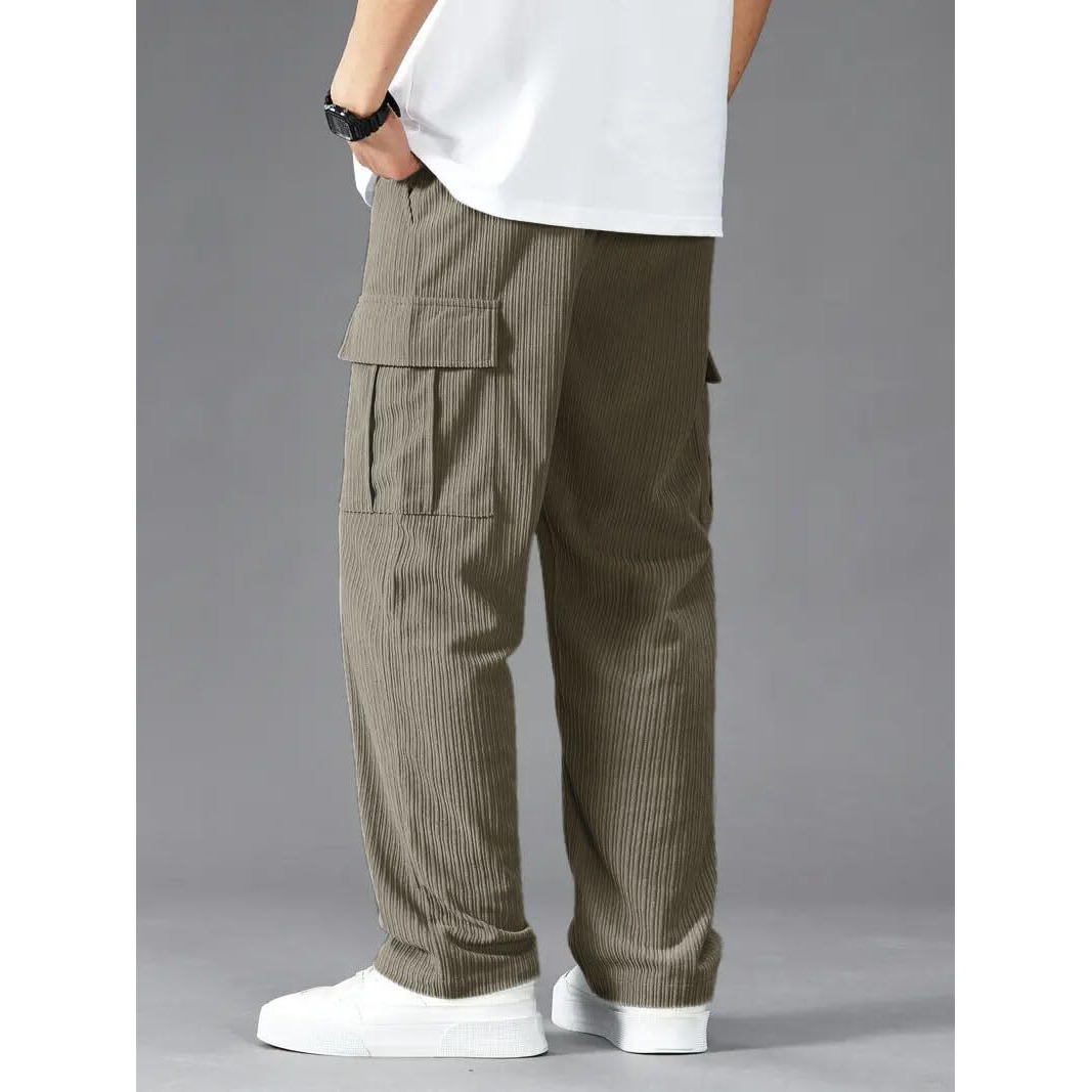 Vogaan Men's Cargo Pants | Corduroy Trousers for Men Loose Fit | Cargos for Men | Men Cargo Trouser (Pista_32)