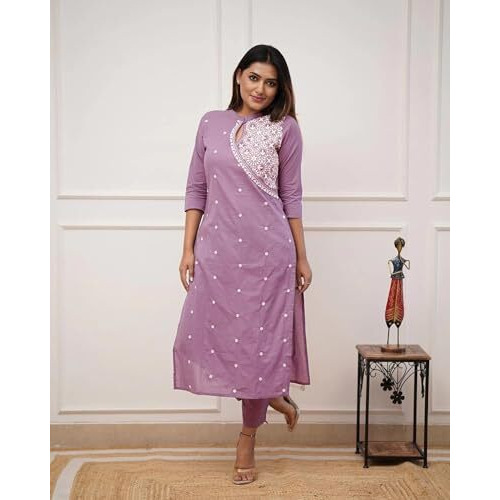 FABNEX Kurta Set for Women | Women Embroidered Kurta Set | Women Kurta Sets Kurtis | Women Kurta Pant Set (K-34-38) (in, Alpha, 2XL, Pink)