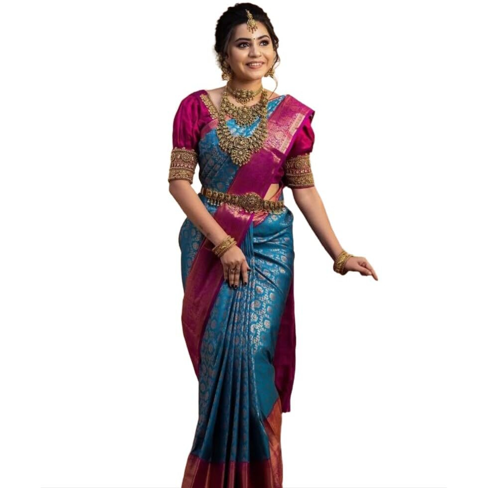Yashika Women's Fancy Banarasi Kanjivaram Art Silk Saree with Blouse Pieces||Blue Coloured Kanjivaram Saree|| AZ-YS-OG-VINALI BLUE