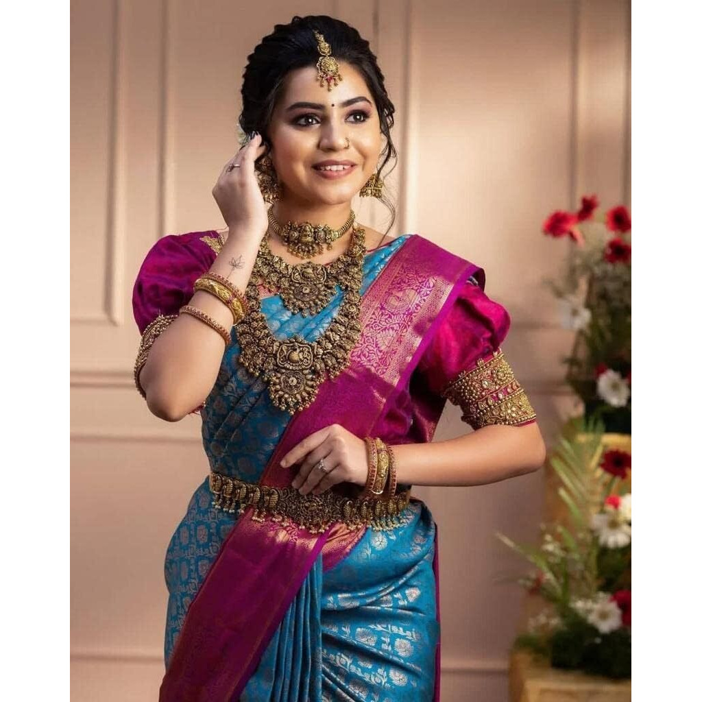 Yashika Women's Fancy Banarasi Kanjivaram Art Silk Saree with Blouse Pieces||Blue Coloured Kanjivaram Saree|| AZ-YS-OG-VINALI BLUE
