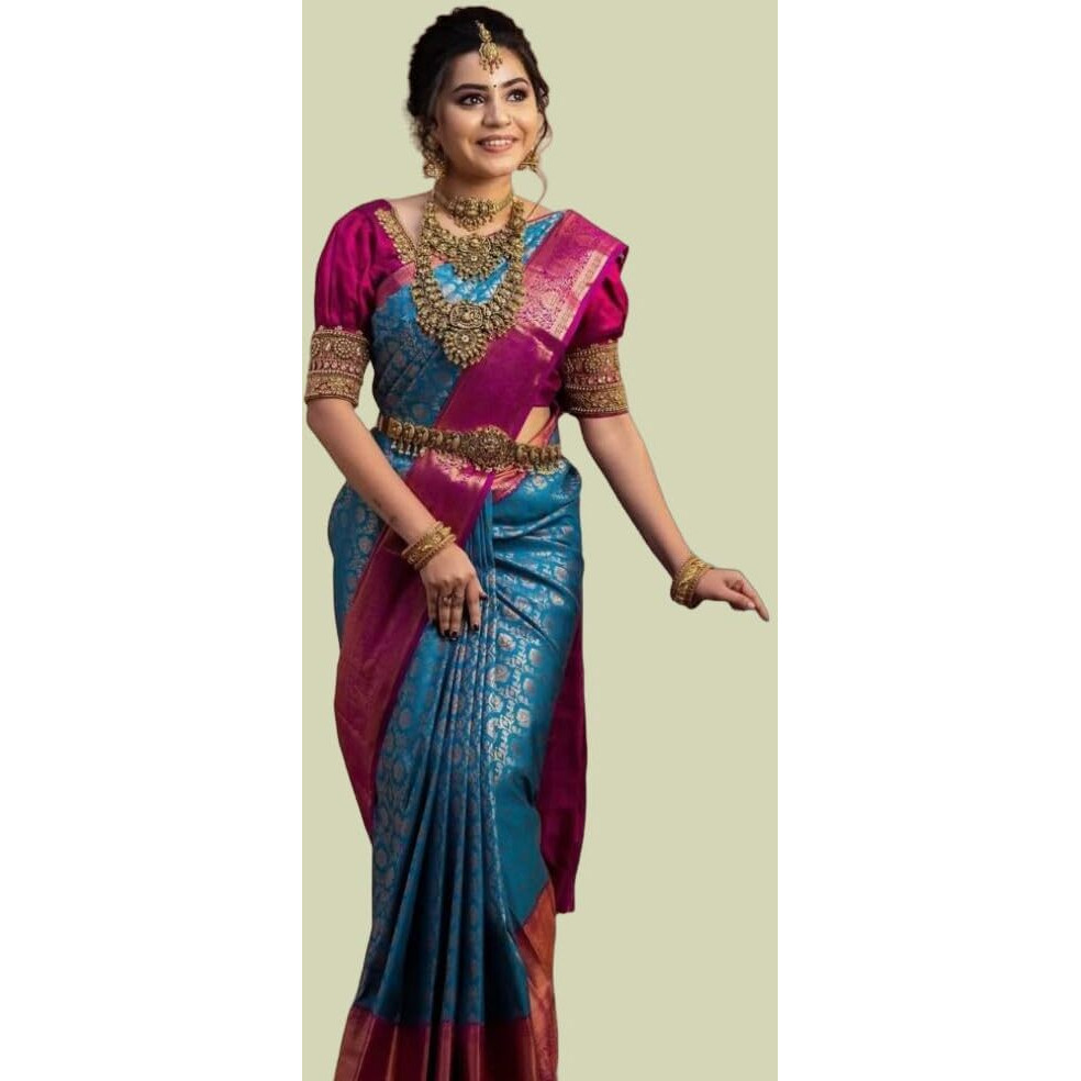 Yashika Women's Fancy Banarasi Kanjivaram Art Silk Saree with Blouse Pieces||Blue Coloured Kanjivaram Saree|| AZ-YS-OG-VINALI BLUE