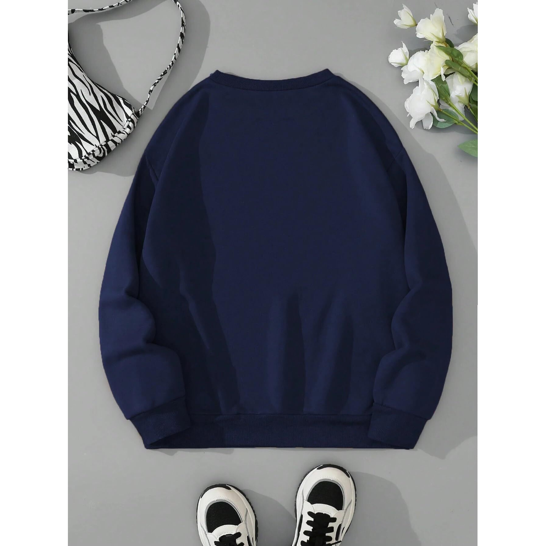 TAGAS Women's Fleece Round Neck Regular Fit Sweatshirt (WSS-1-NAVY- Navy Blue_X_Large)