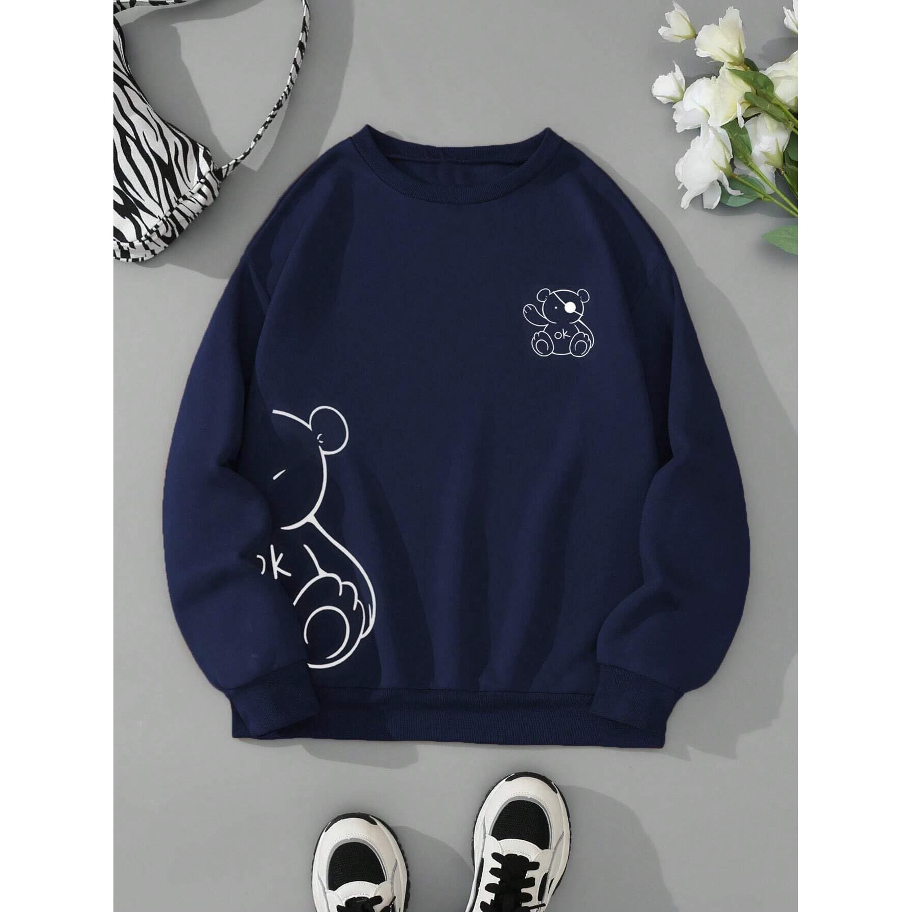 TAGAS Women's Fleece Round Neck Regular Fit Sweatshirt (WSS-1-NAVY-M_Navy Blue_Medium)