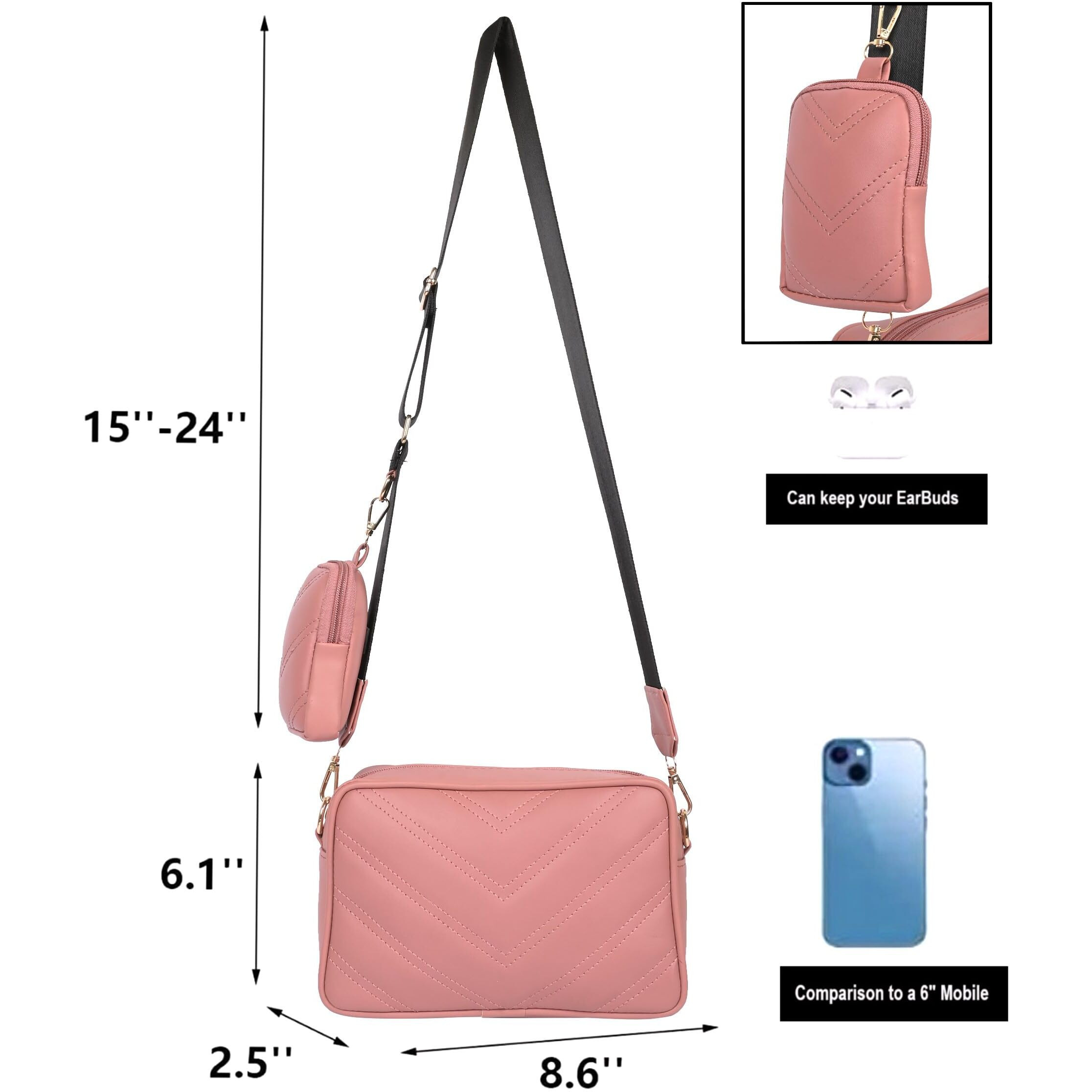 ADISA Women's Girls Cross Body Sling Bag with Pouch (D. Pink)