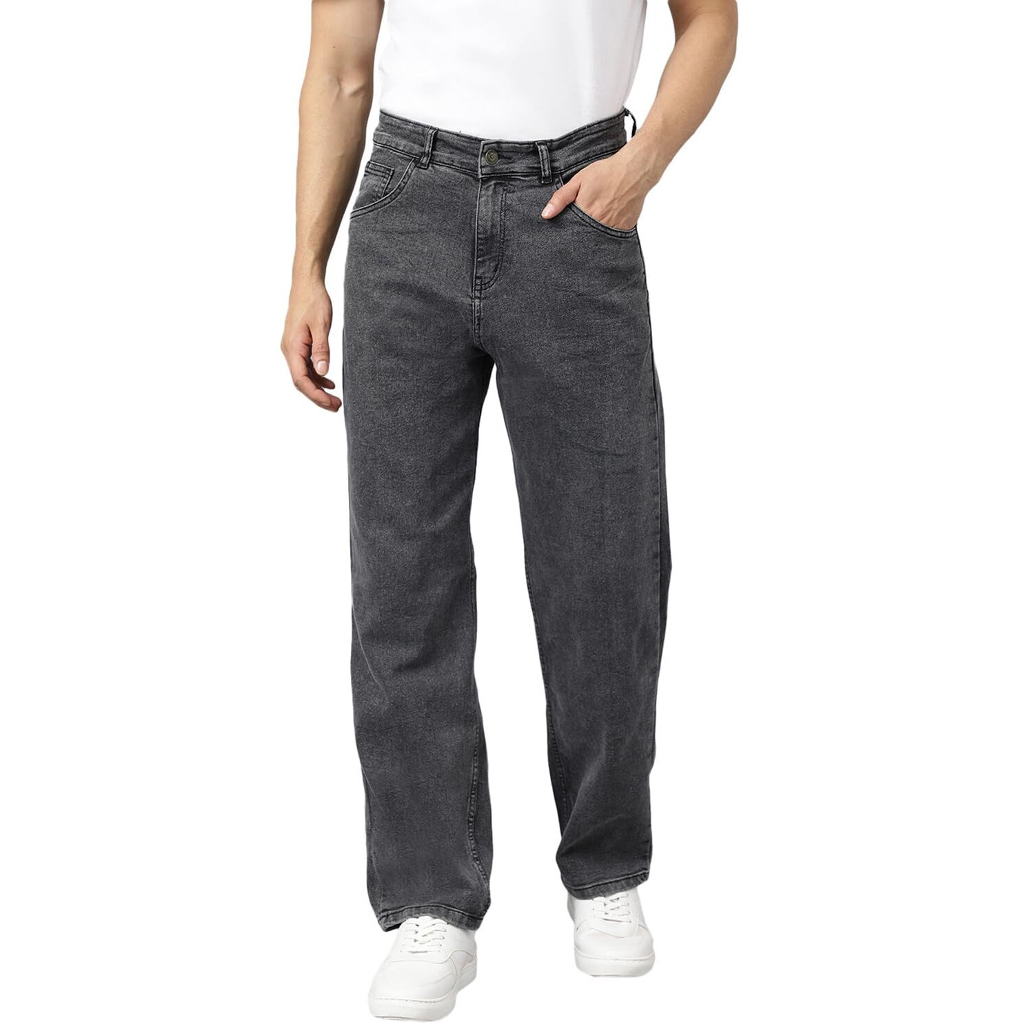 KOTTY Men's Cotton Lycra Blend Relaxed Fit Mid Rise Jeans Jet Black