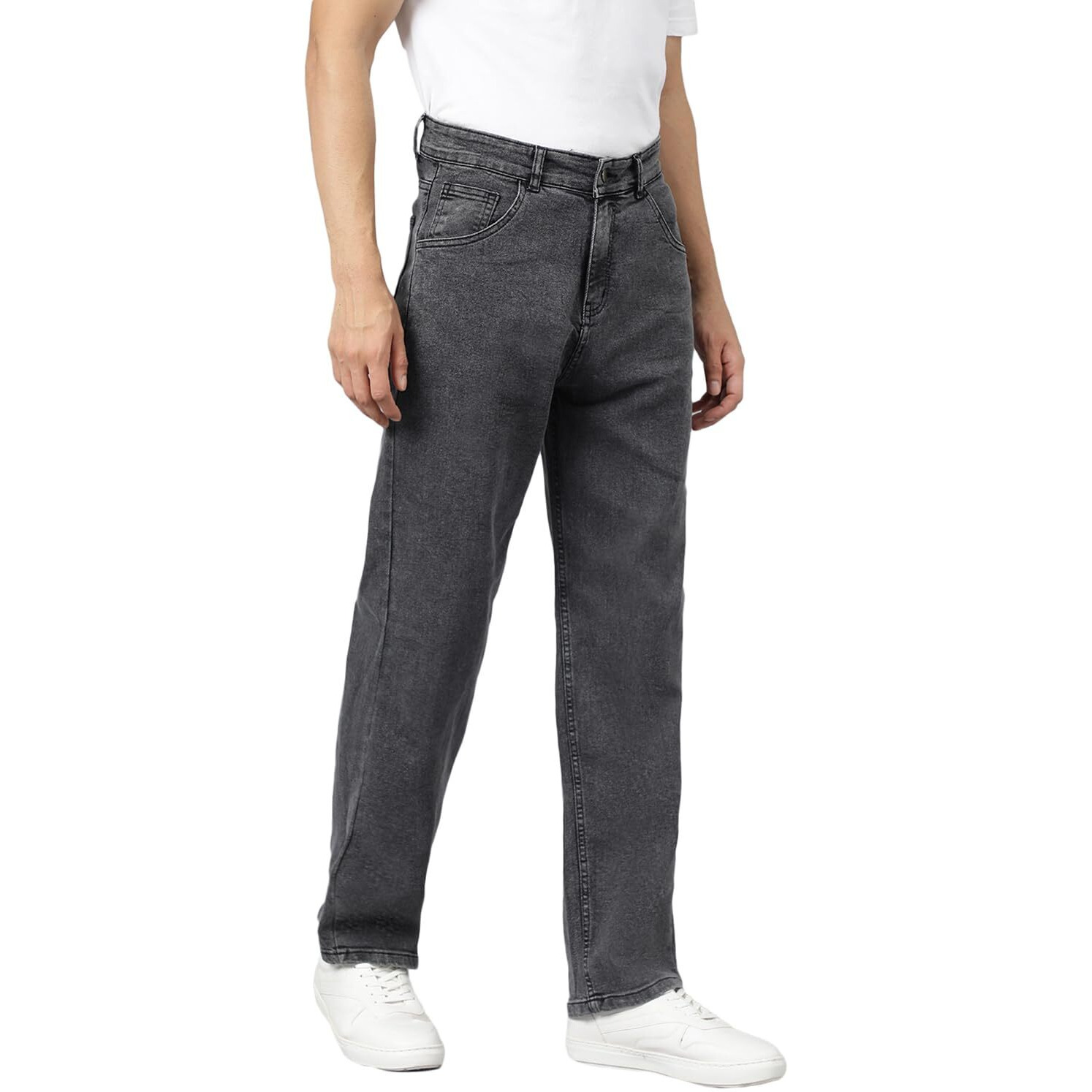 KOTTY Men's Cotton Lycra Blend Relaxed Fit Mid Rise Jeans Jet Black