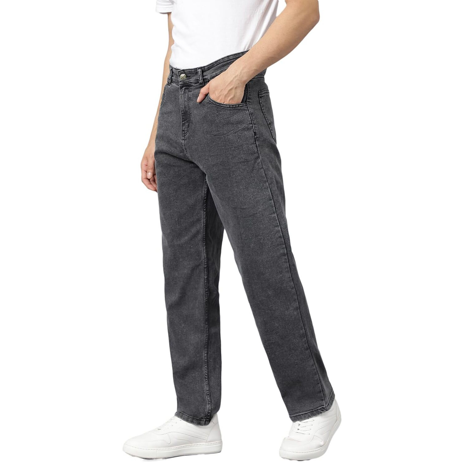 KOTTY Men's Cotton Lycra Blend Relaxed Fit Mid Rise Jeans Jet Black