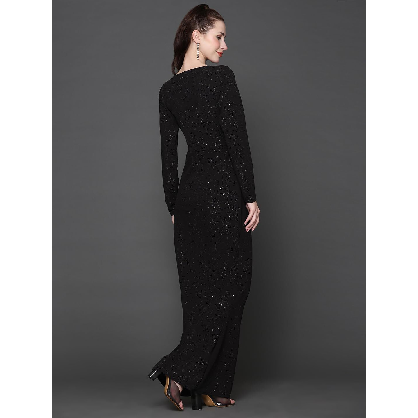 Ziva Fashion Women's Cotton Blend Bodycon Maxi Cocktail Dress (WES-SSVS5-BLACK-S_Black