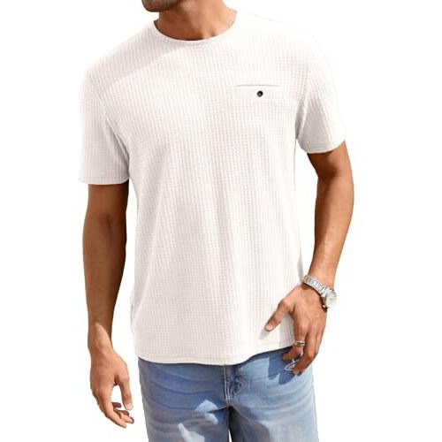 TAGDO Men's Waffle Knitted Crew Neck Regular Fit Tees (Waffle-5154-White-M)