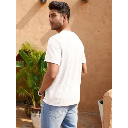 TAGDO Men's Waffle Knitted Crew Neck Regular Fit Tees (Waffle-5154-White-M)